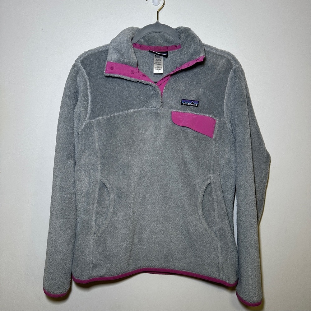 Patagonia Women’s Re-tool Snap-T Fleece Pullover Gray with Pink Trim Size Medium